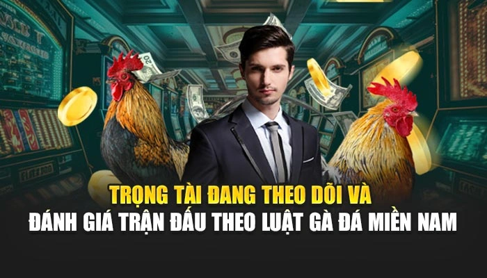 Trọng tài đang theo dõi và đánh giá trận đấu theo luật gà đá miền Nam
